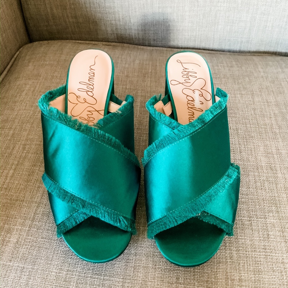 Libby Edelman Emerald Green Frayed Heels - 7.5